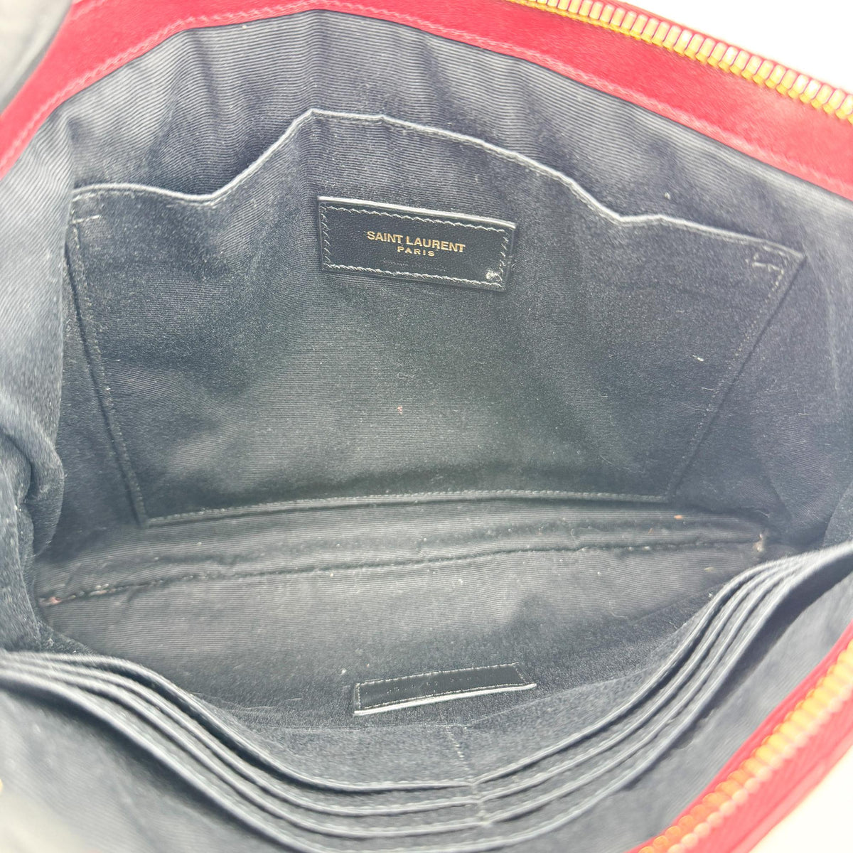 Saint Laurent Cassandra Monogram Quilted Clutch Burgundy Gold Hardware
