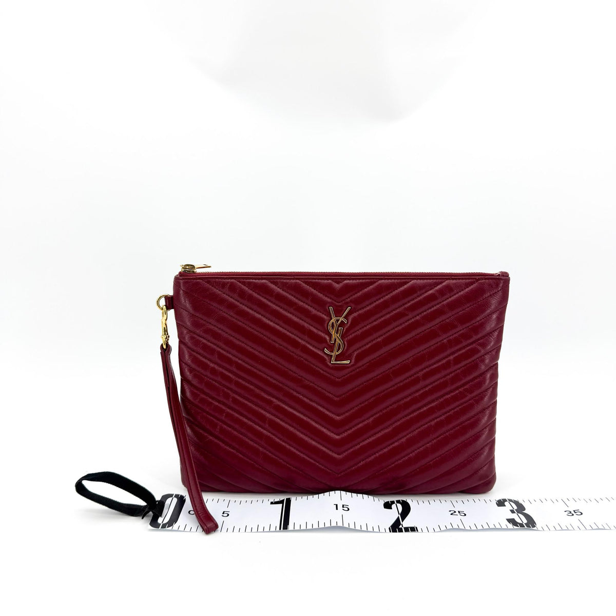 Saint Laurent Cassandra Monogram Quilted Clutch Burgundy Gold Hardware