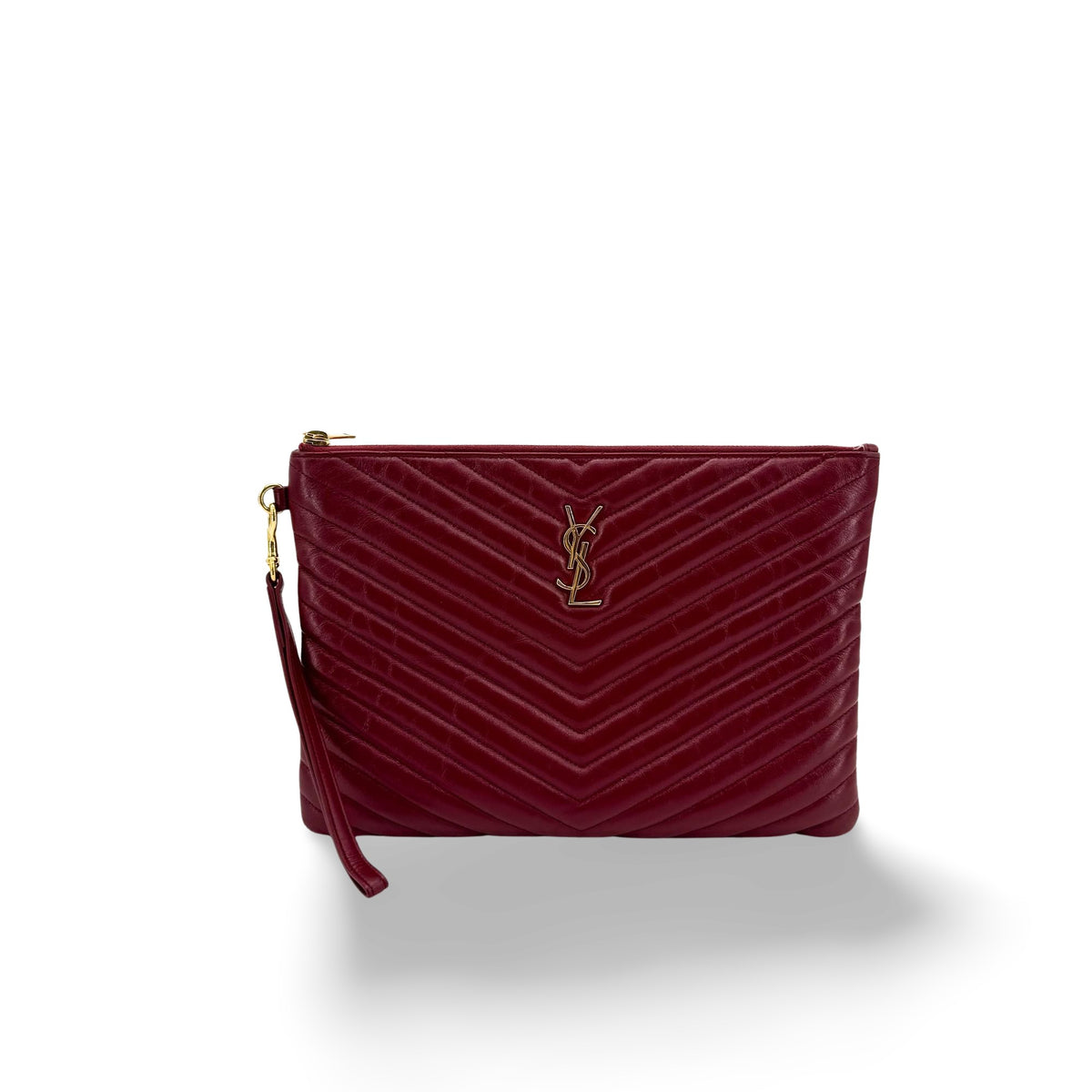 Saint Laurent Cassandra Monogram Quilted Clutch Burgundy Gold Hardware
