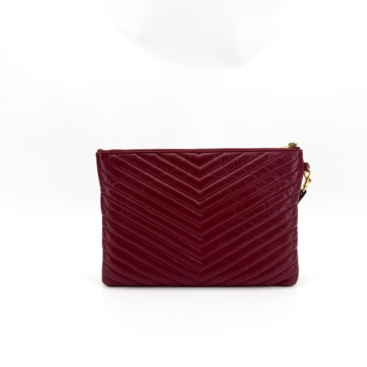 Saint Laurent Cassandra Monogram Quilted Clutch Burgundy Gold Hardware