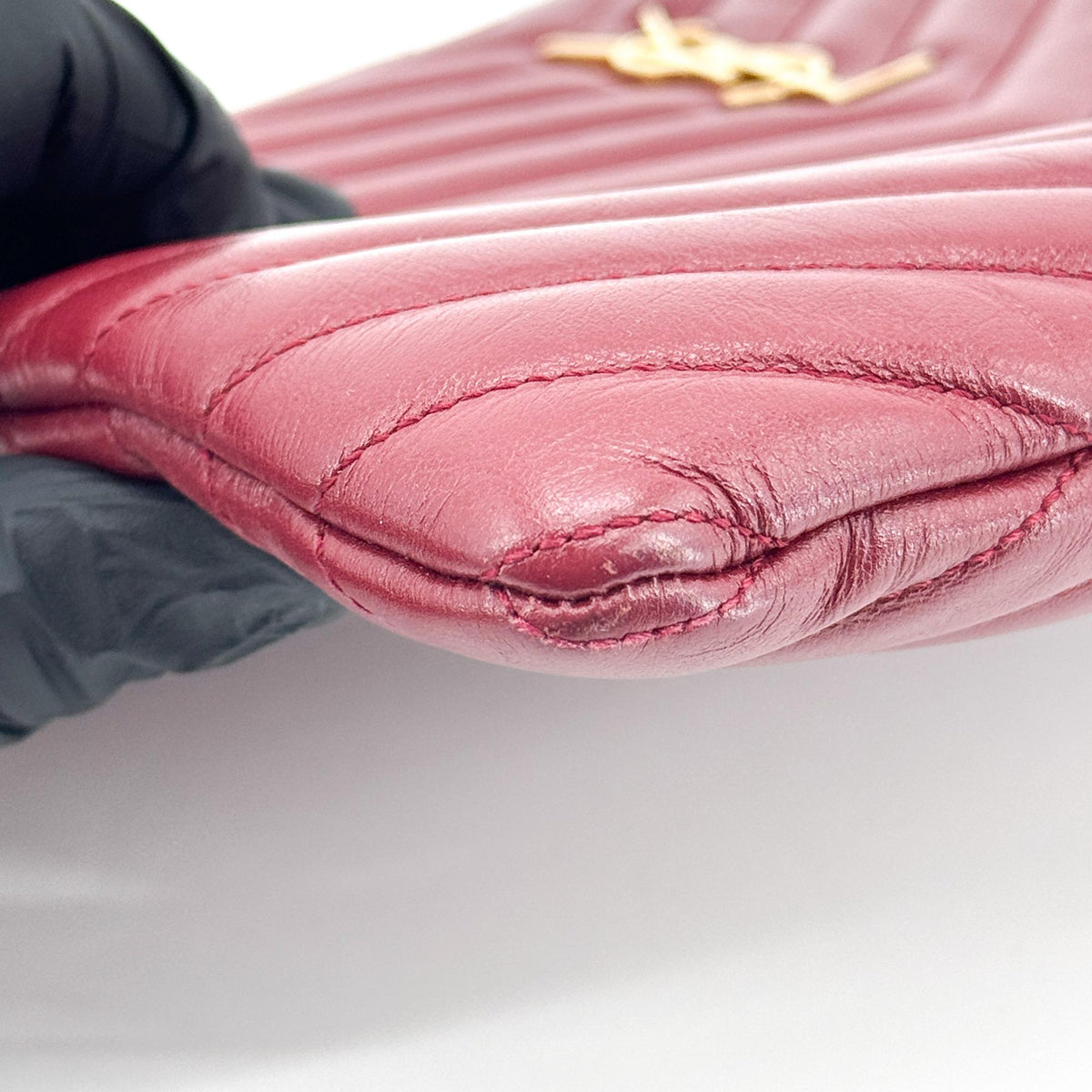 Saint Laurent Cassandra Monogram Quilted Clutch Burgundy Gold Hardware