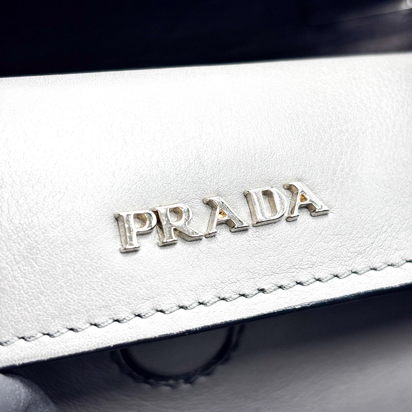 Prada Soft Calf Top Handle Tote Bag Grey
