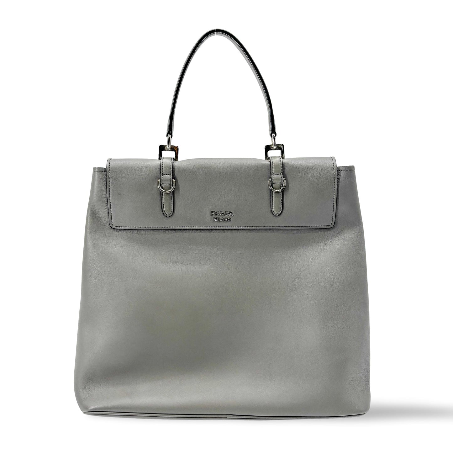 Prada Soft Calf Top Handle Tote Bag Grey