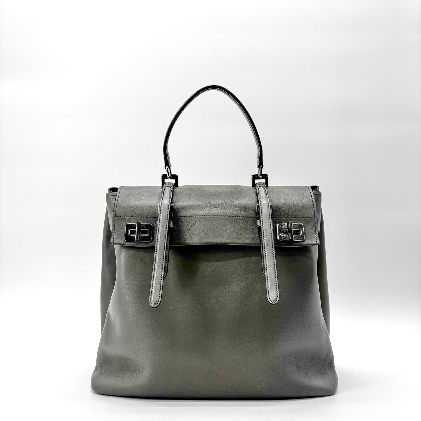 Prada Soft Calf Top Handle Tote Bag Grey