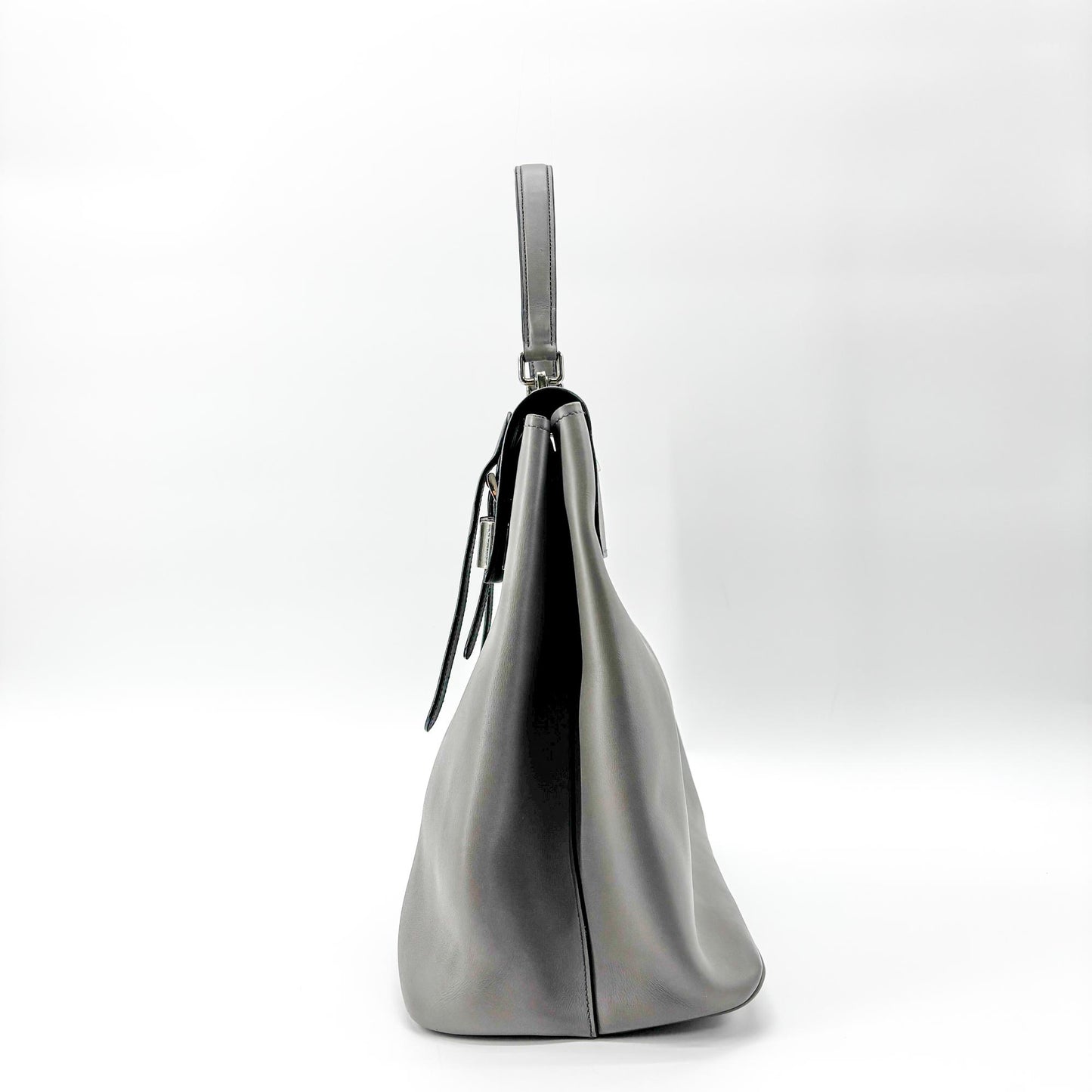 Prada Soft Calf Top Handle Tote Bag Grey