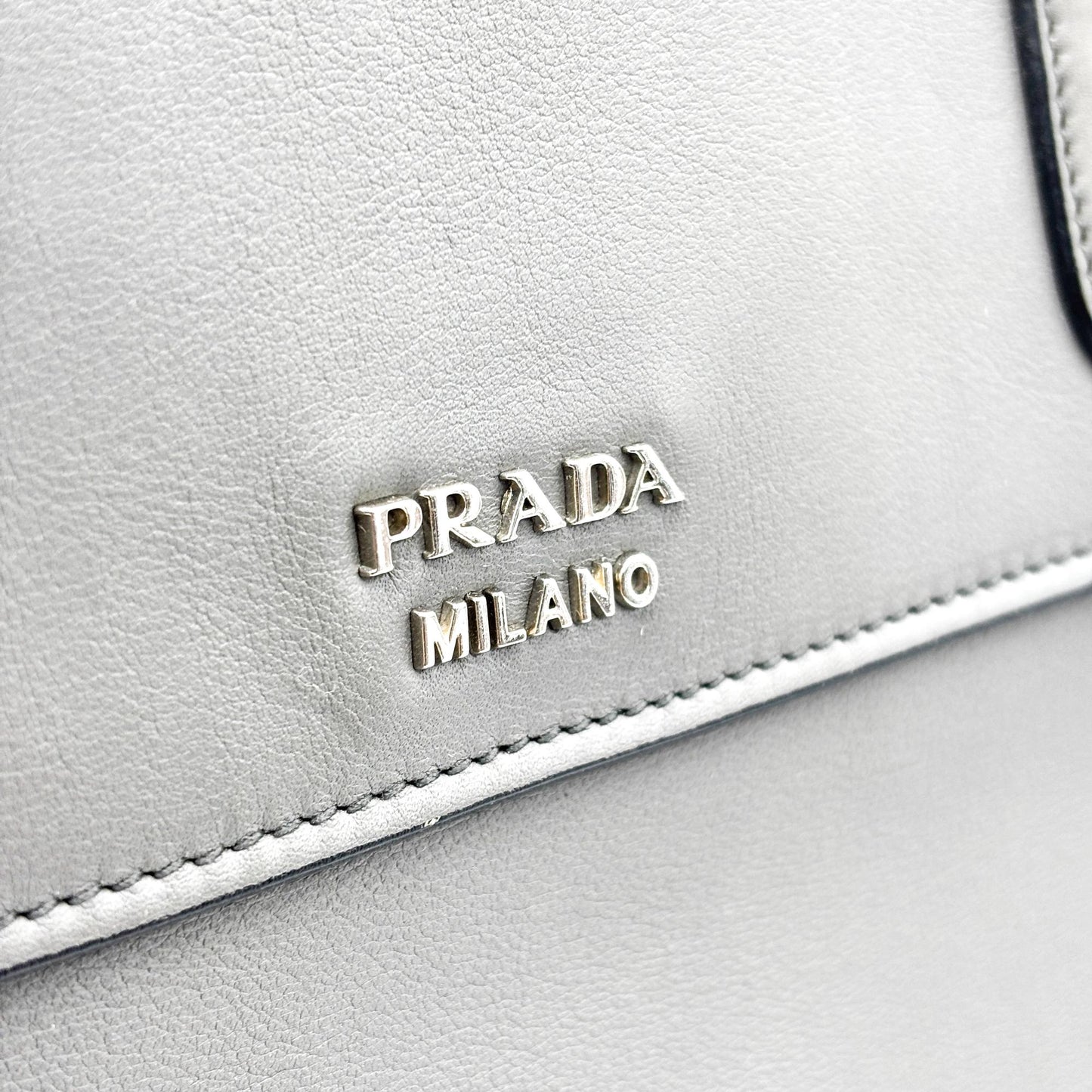 Prada Soft Calf Top Handle Tote Bag Grey
