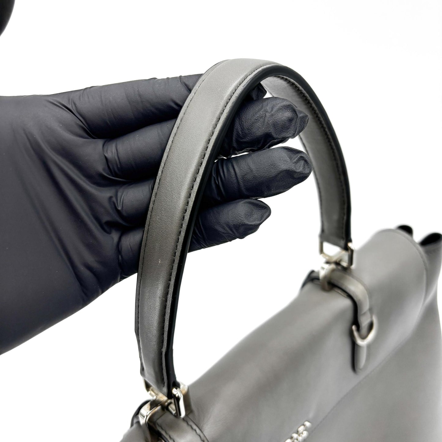 Prada Soft Calf Top Handle Tote Bag Grey