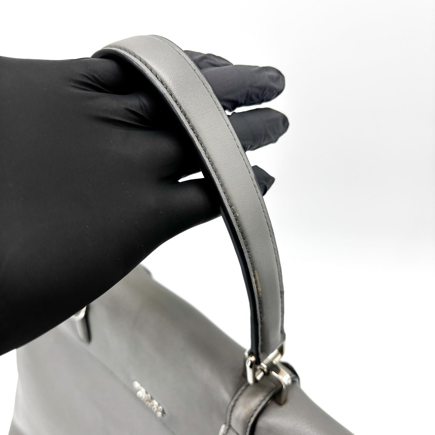 Prada Soft Calf Top Handle Tote Bag Grey