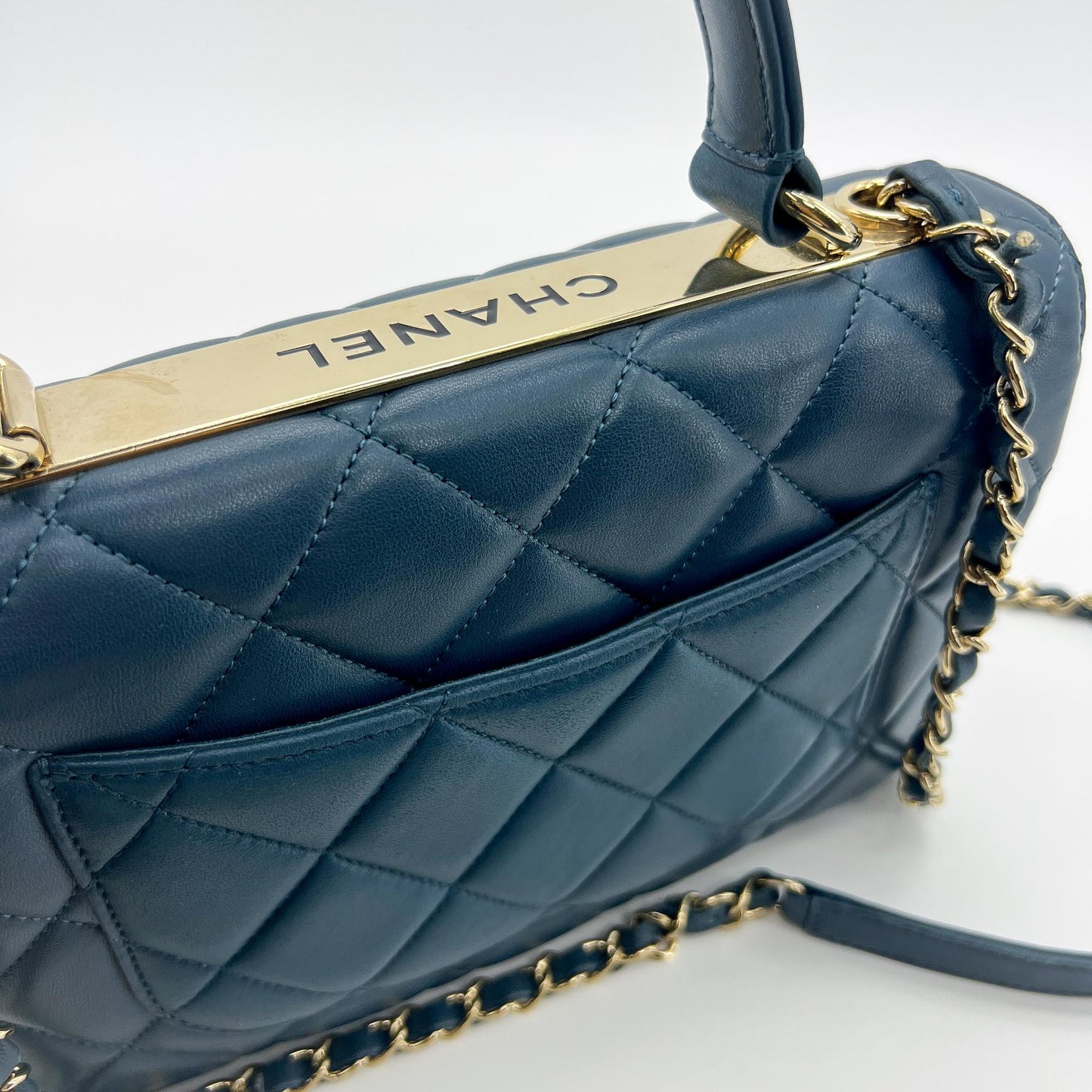 Chanel Small Trendy CC Top Handle Flap Bag Navy Gold Hardware