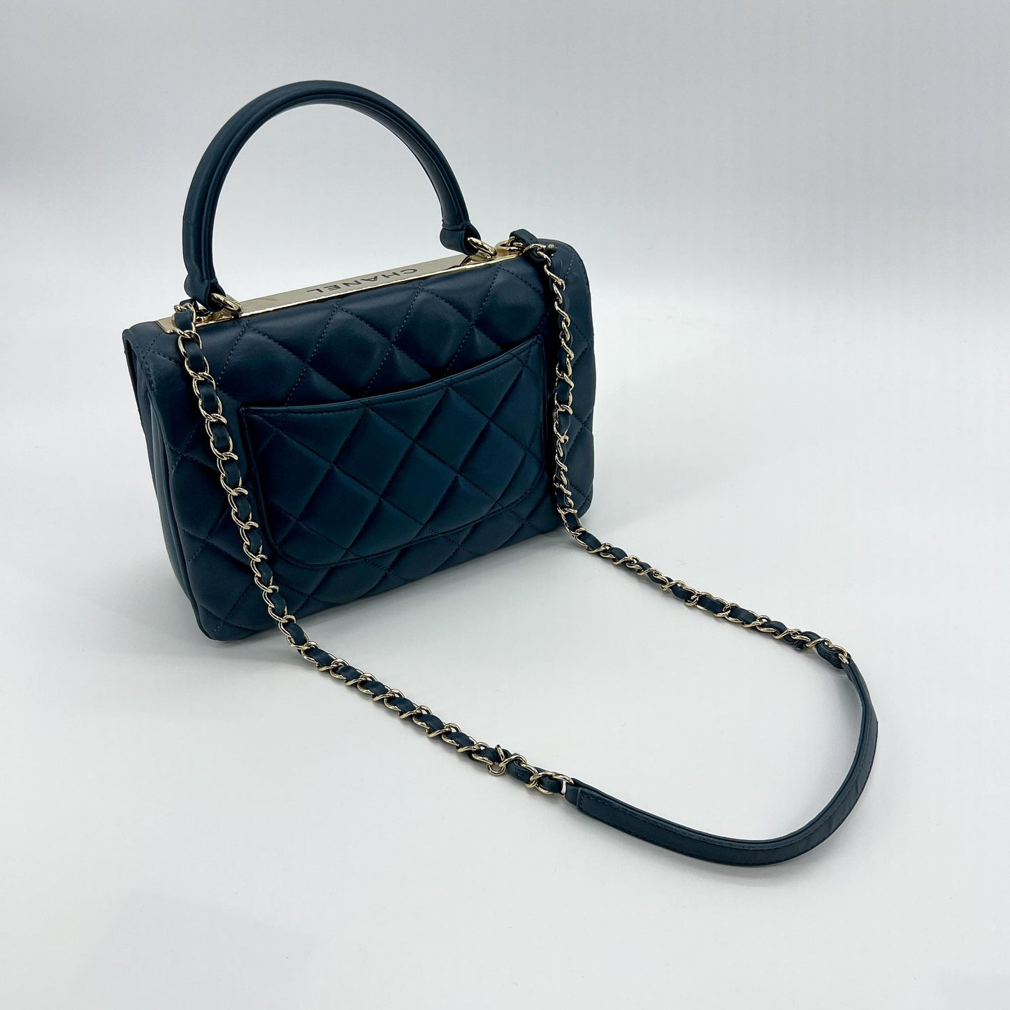 Chanel Small Trendy CC Top Handle Flap Bag Navy Gold Hardware