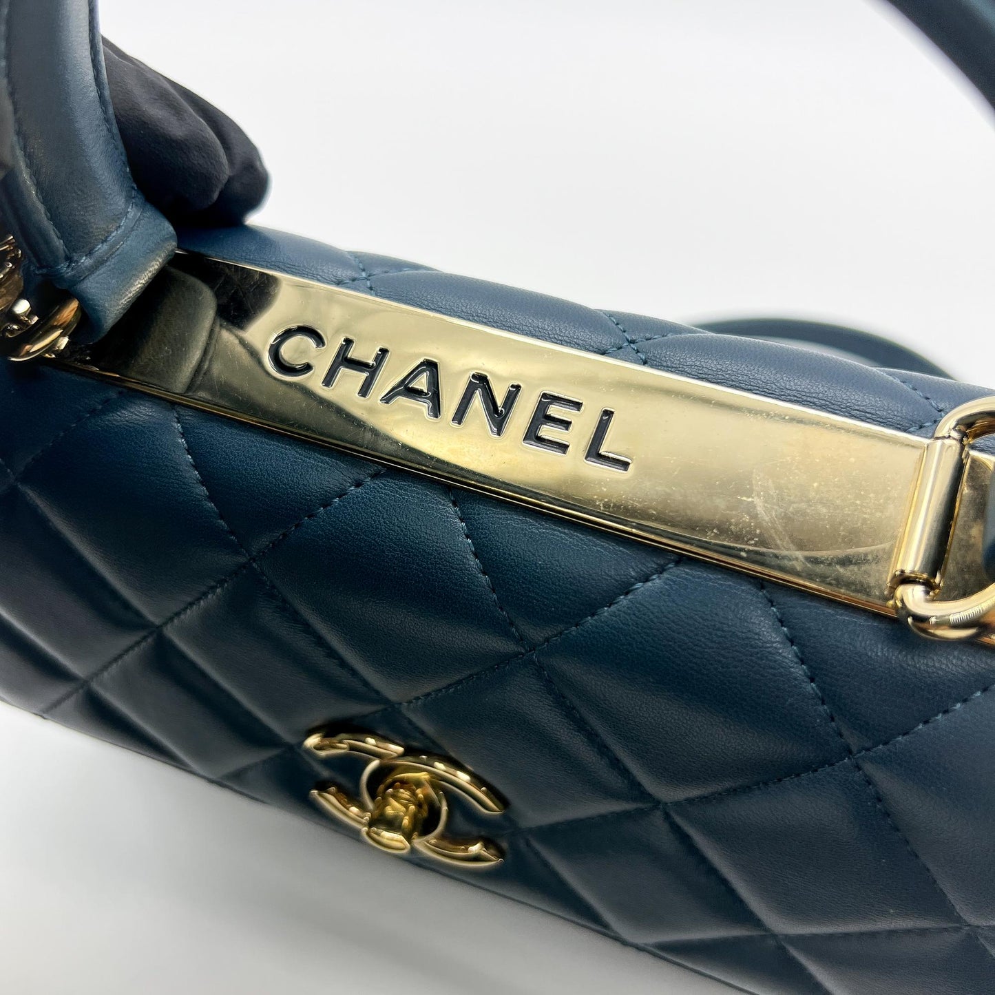 Chanel Small Trendy CC Top Handle Flap Bag Navy Gold Hardware