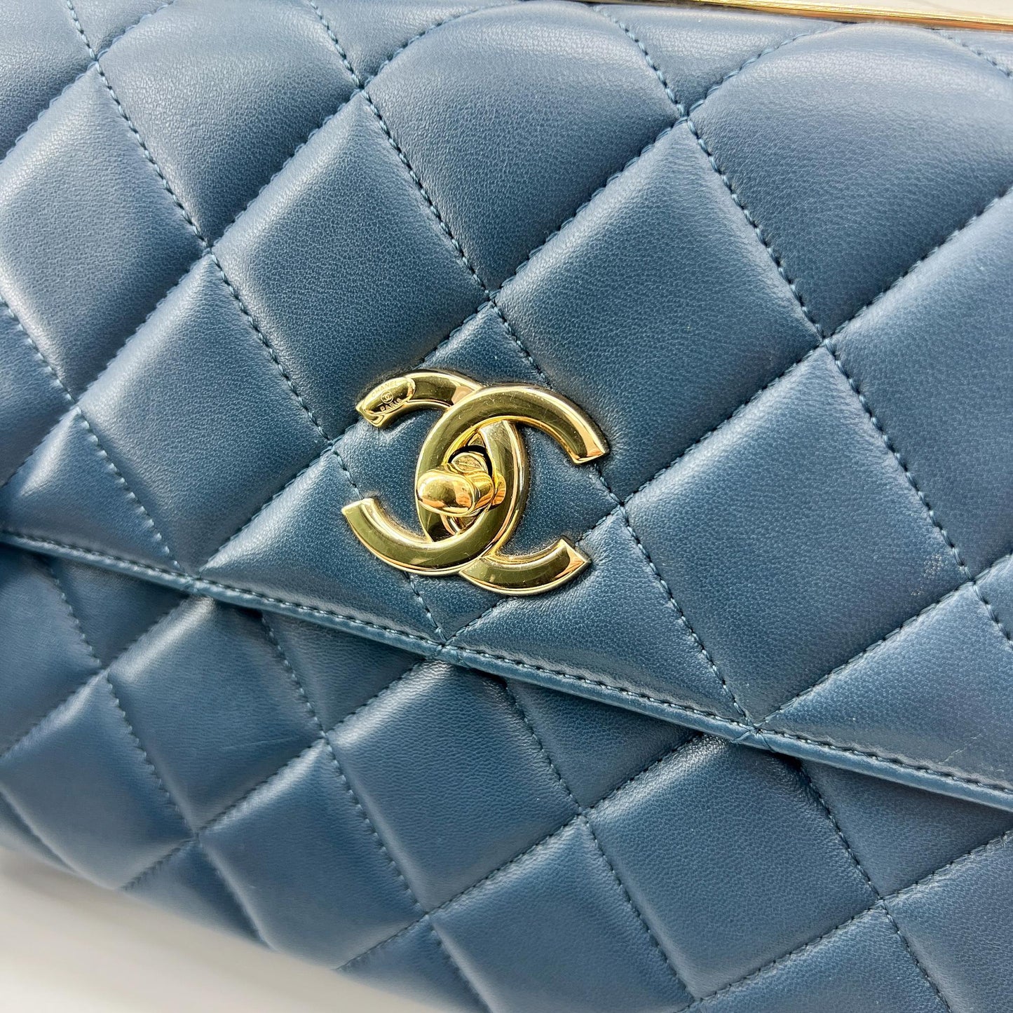 Chanel Small Trendy CC Top Handle Flap Bag Navy Gold Hardware