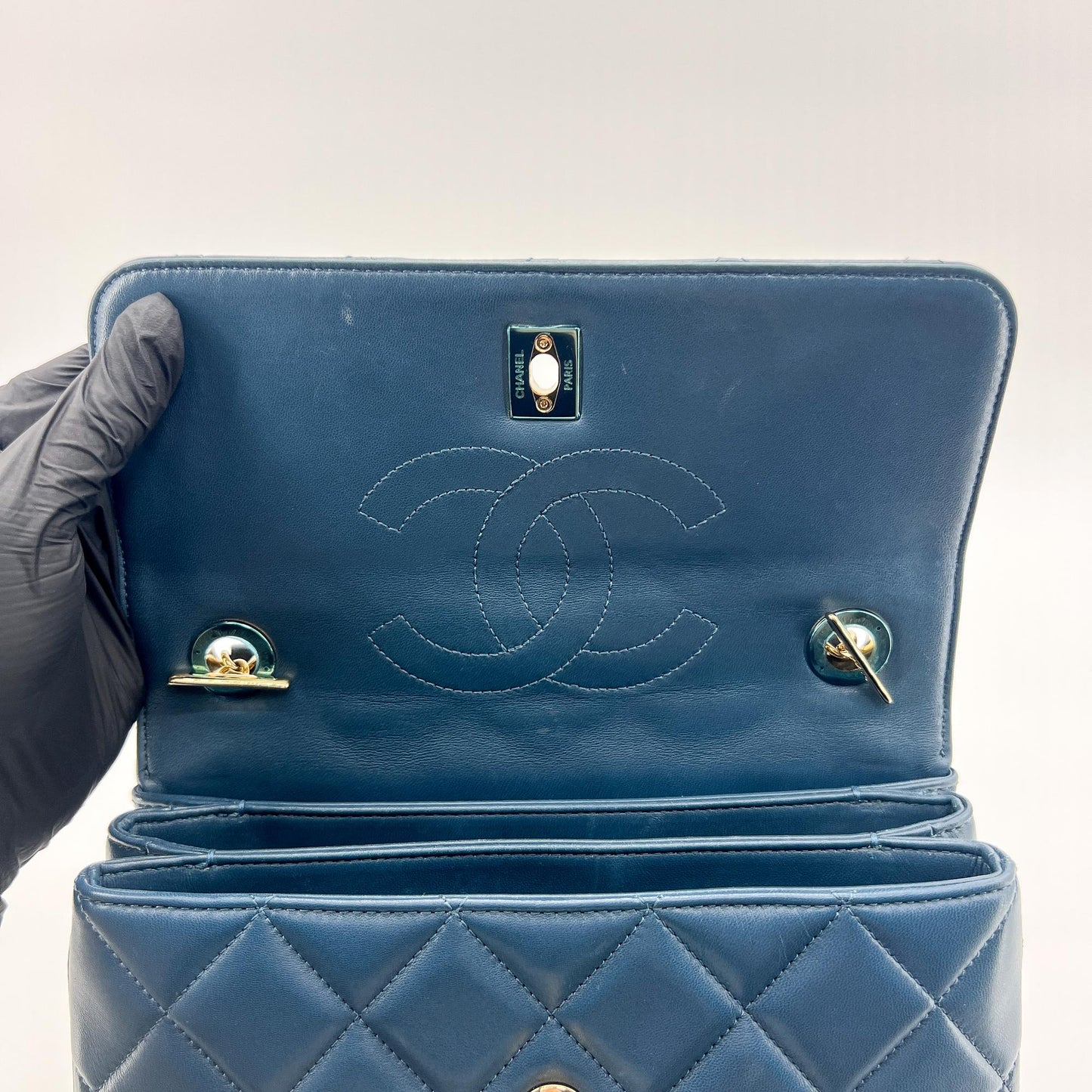 Chanel Small Trendy CC Top Handle Flap Bag Navy Gold Hardware