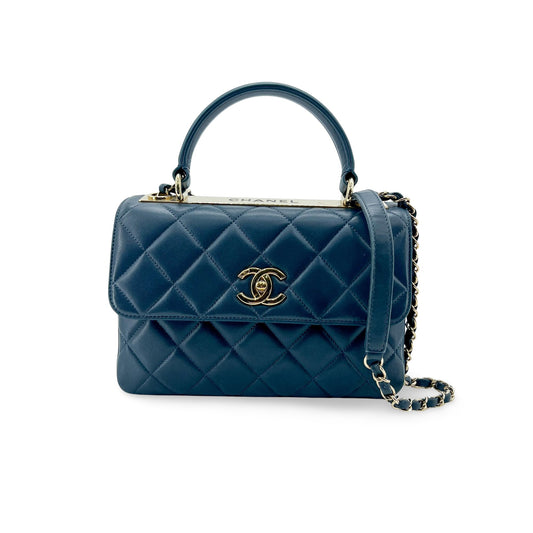 Chanel Small Trendy CC Top Handle Flap Bag Navy Gold Hardware