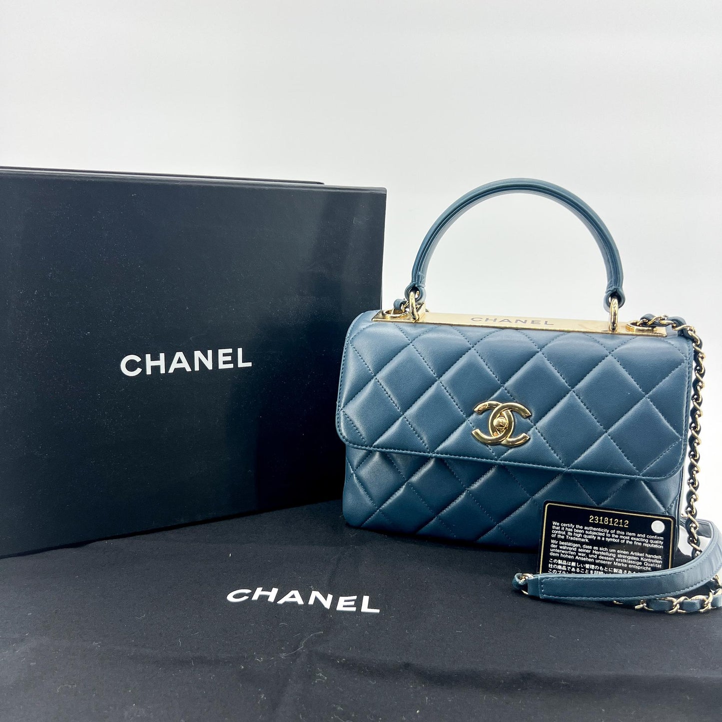 Chanel Small Trendy CC Top Handle Flap Bag Navy Gold Hardware