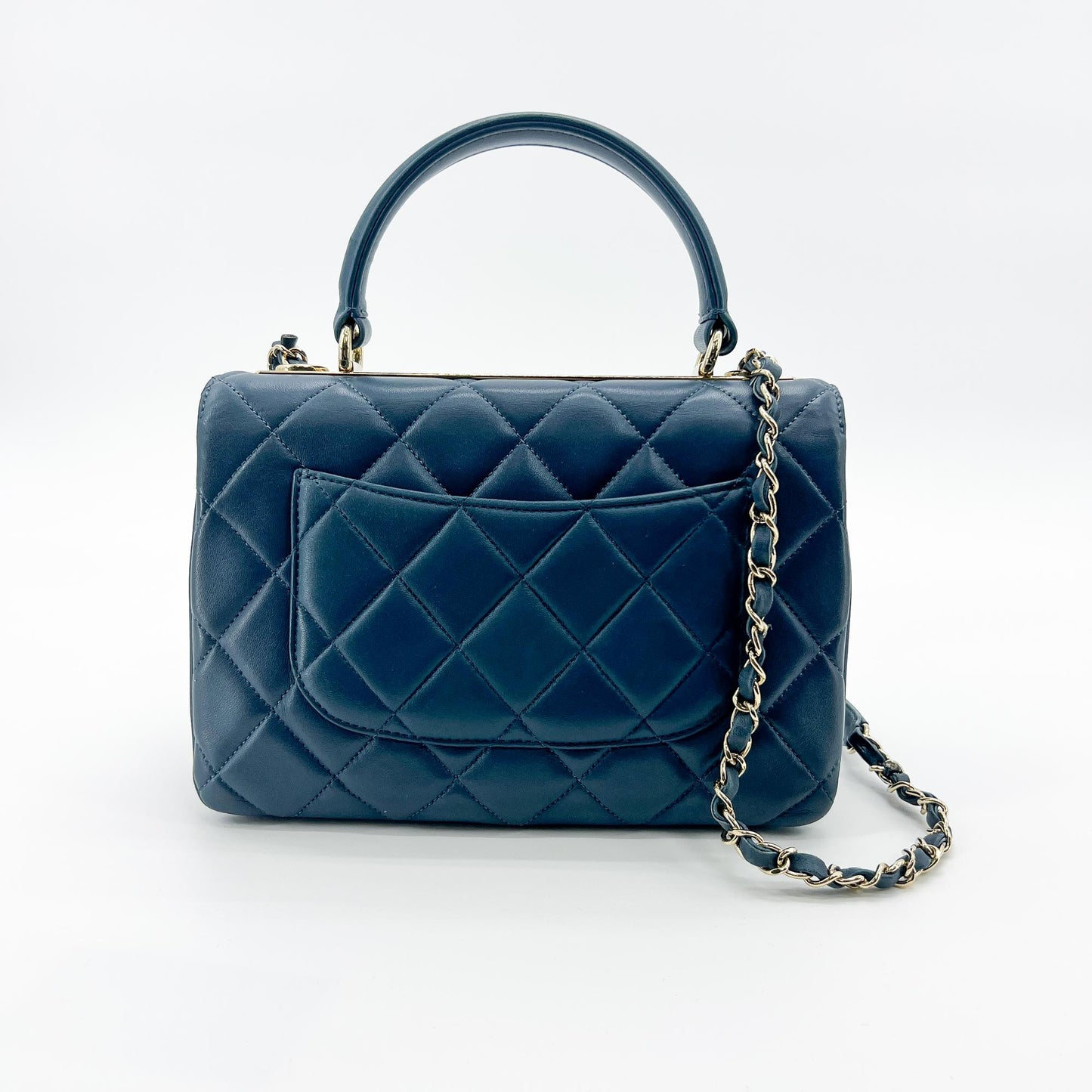 Chanel Small Trendy CC Top Handle Flap Bag Navy Gold Hardware