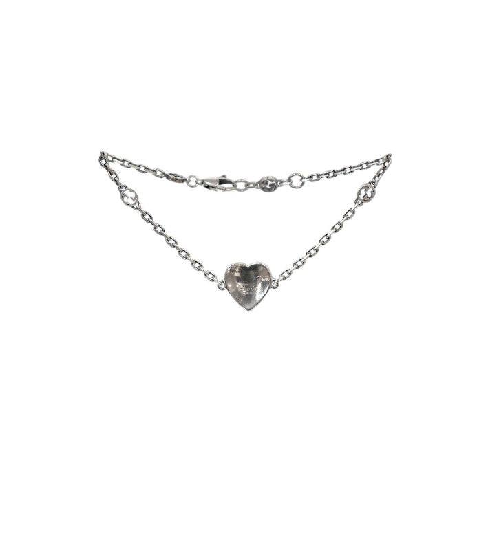 Gucci Red Heart Interlocking G Silver Bracelet