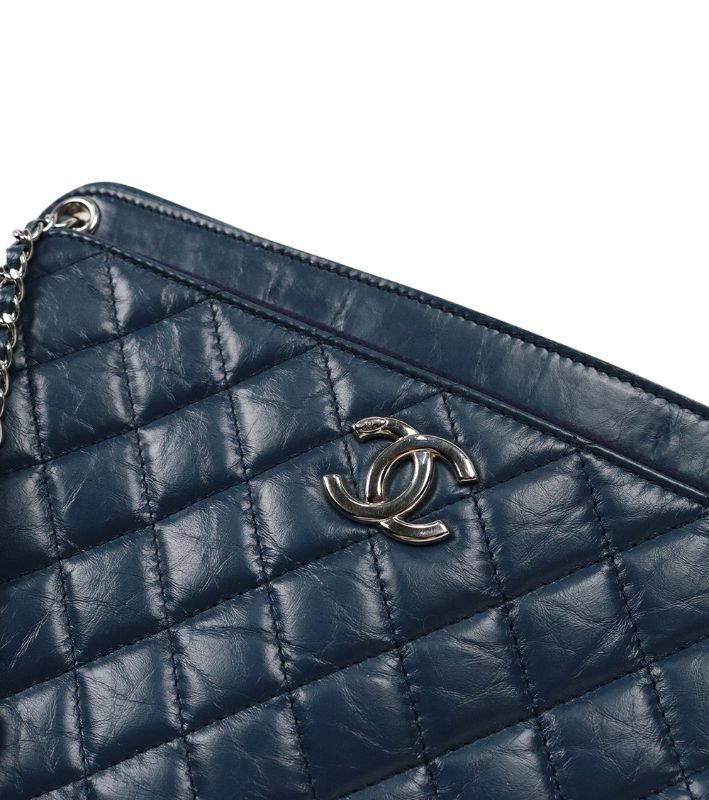 Chanel Navy Leather Matelassé Chain Shoulder Bag