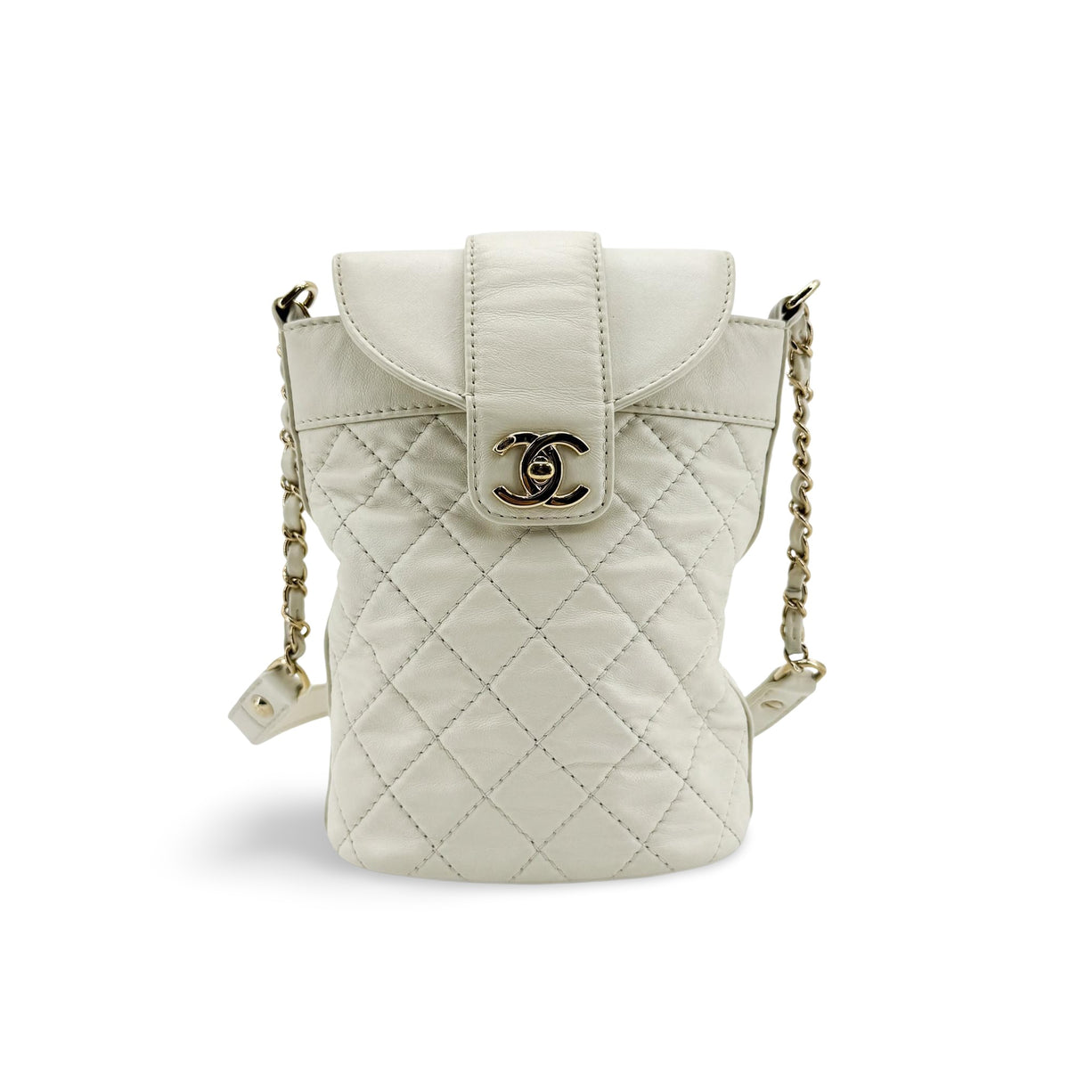 Chanel Flap Bucket Bag Small Lambskin White Gold Hardware