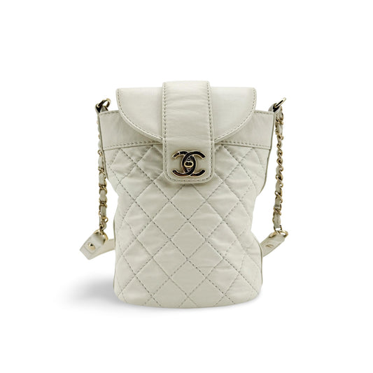 Chanel Flap Bucket Bag Small Lambskin White Gold Hardware