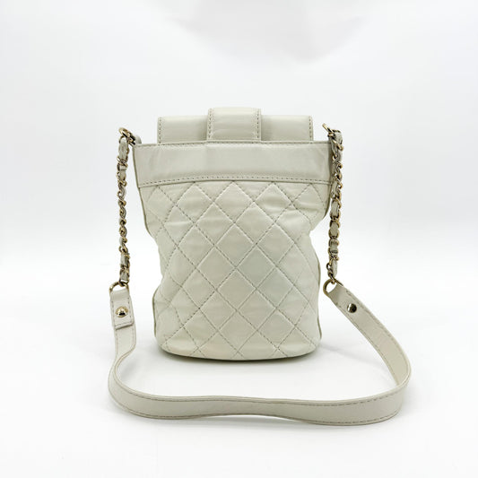 Chanel Flap Bucket Bag Small Lambskin White Gold Hardware