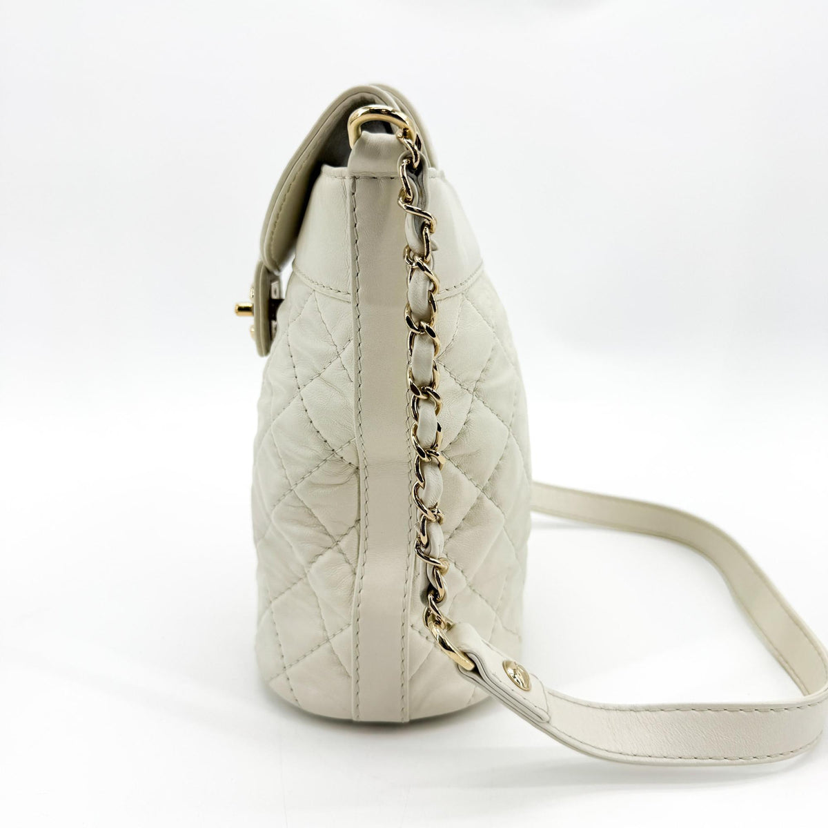 Chanel Flap Bucket Bag Small Lambskin White Gold Hardware