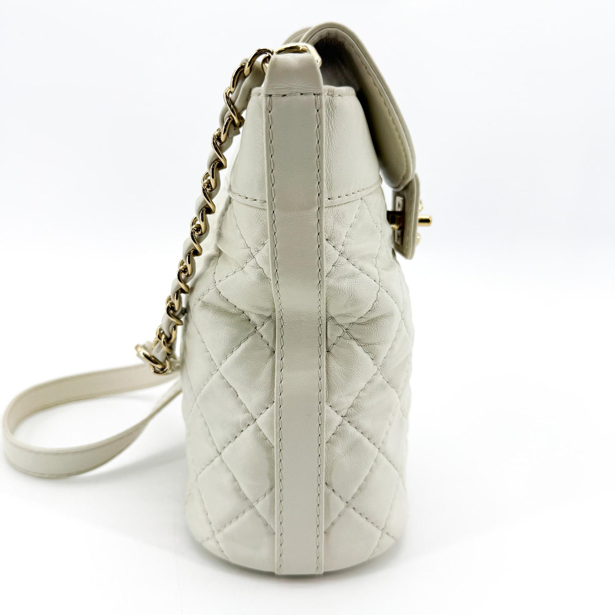 Chanel Flap Bucket Bag Small Lambskin White Gold Hardware