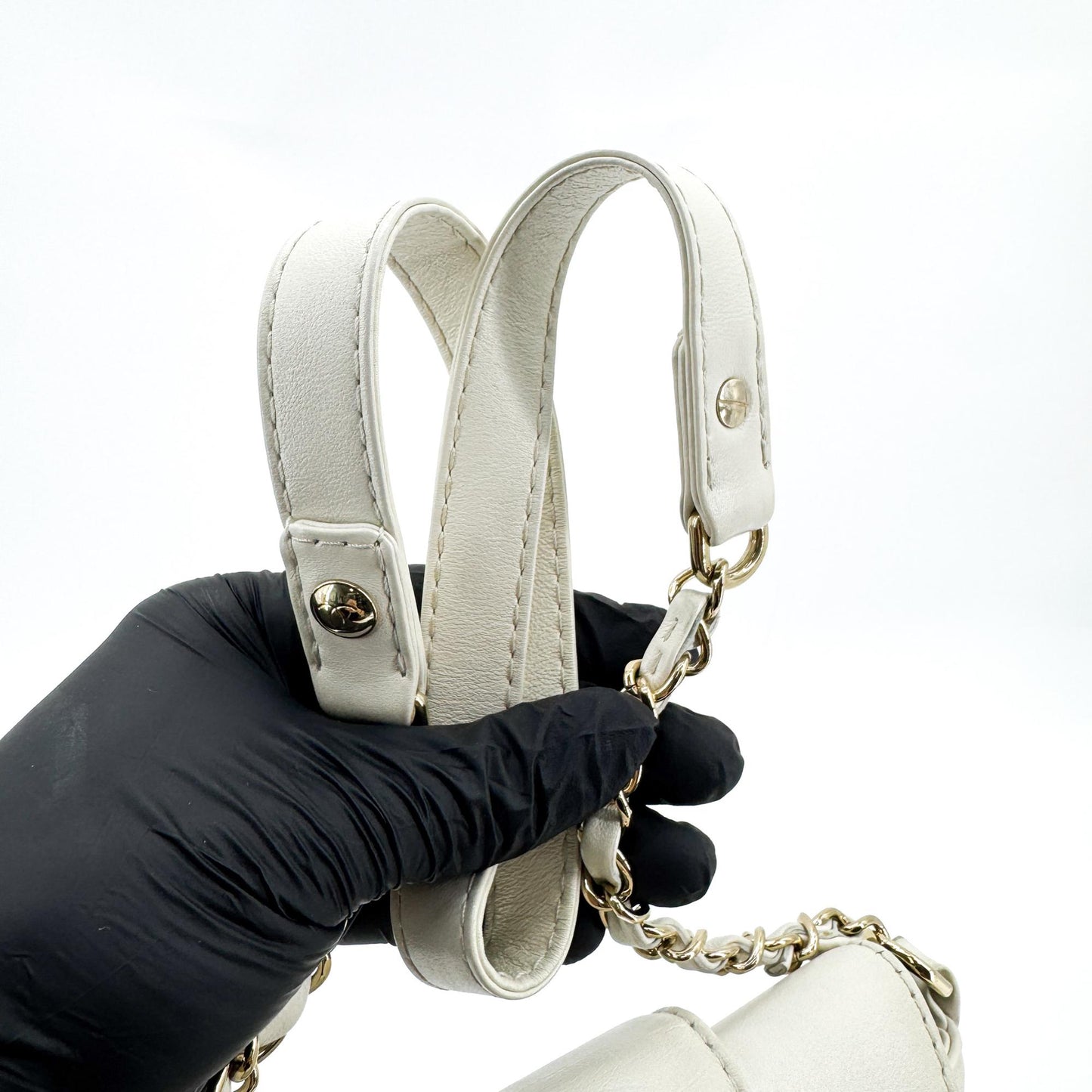 Chanel Flap Bucket Bag Small Lambskin White Gold Hardware