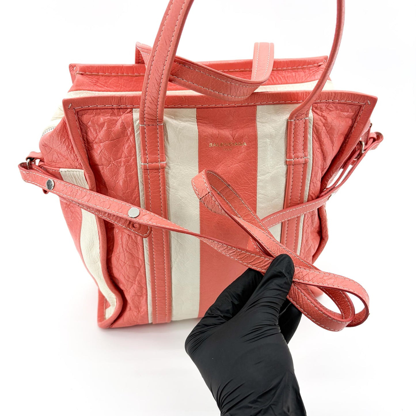 Balenciaga Bazaar Shopper XS Red White Stripe