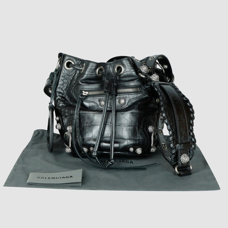 XS Crocodile Embossed Le Cagol Line Stone Bucket Bag Crossbody Bag 702431
