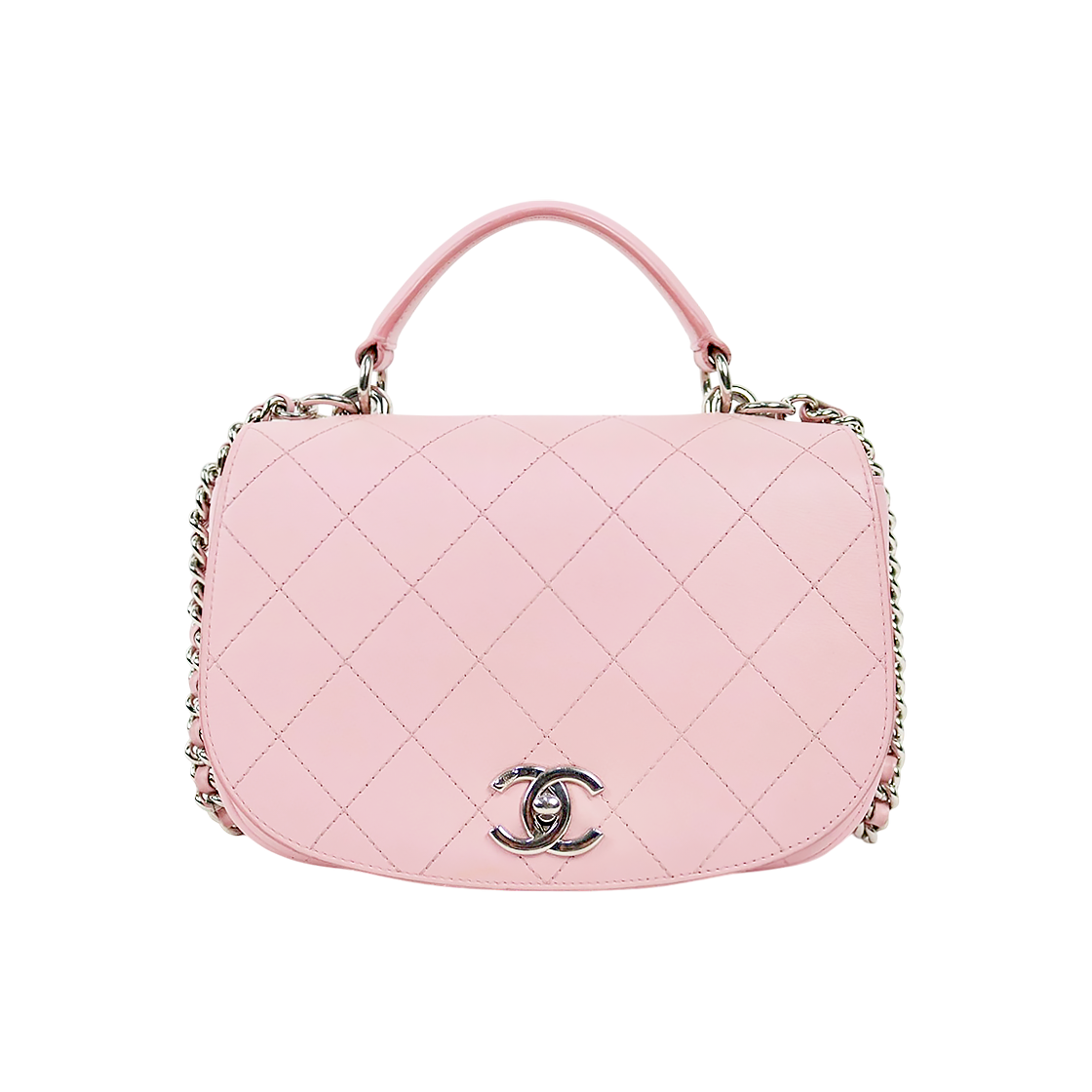 Chanel Pink Lambskin Quilted CC Flap Top-Handle 2-Way Bag