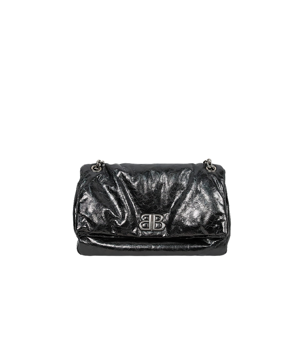 Balenciaga Metallic Black Medium Silver-Plated Monaco Bag