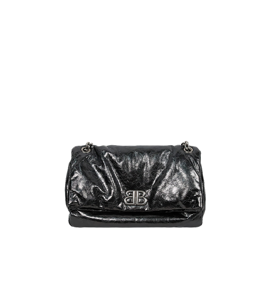 Balenciaga Metallic Black Medium Silver-Plated Monaco Bag