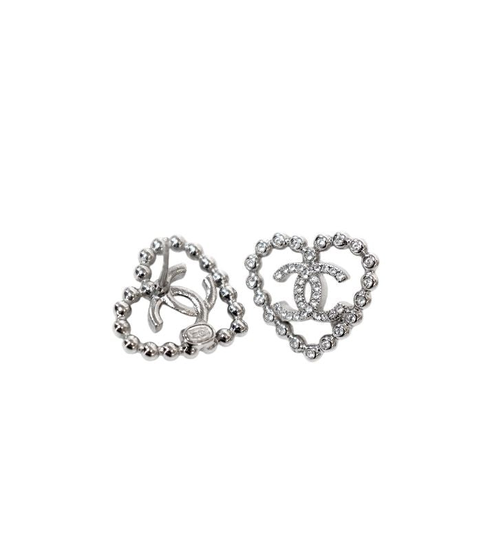 Chanel 25P Heart CC Silver Earrings