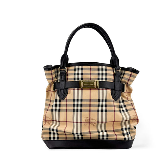 Burberry House Check Belted Tote Bag Beige Black