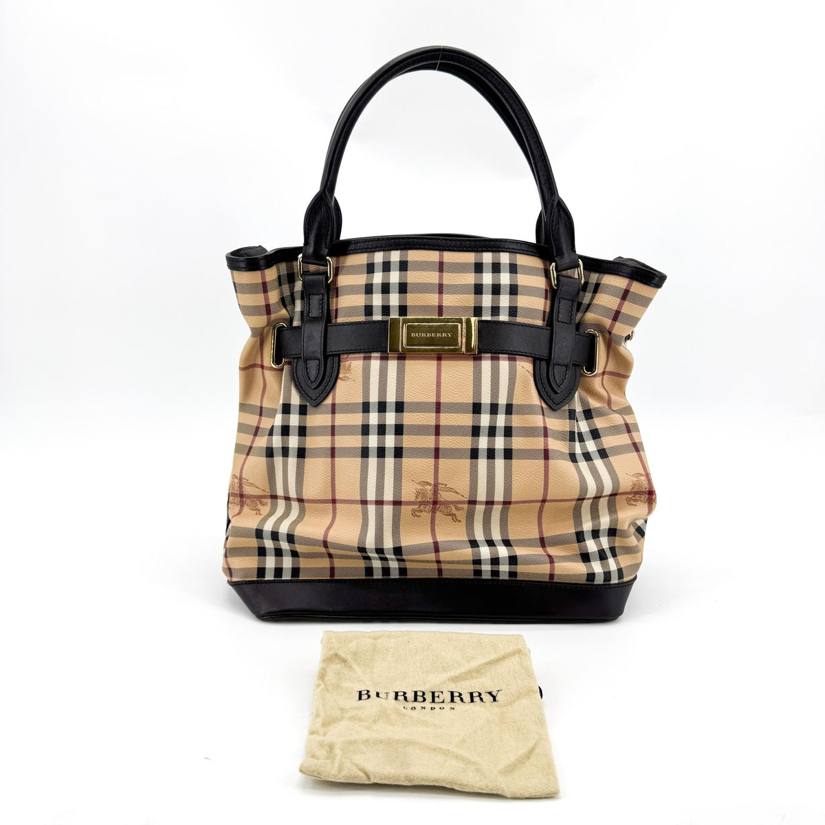 Burberry House Check Belted Tote Bag Beige Black