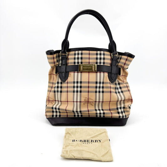 Burberry House Check Belted Tote Bag Beige Black