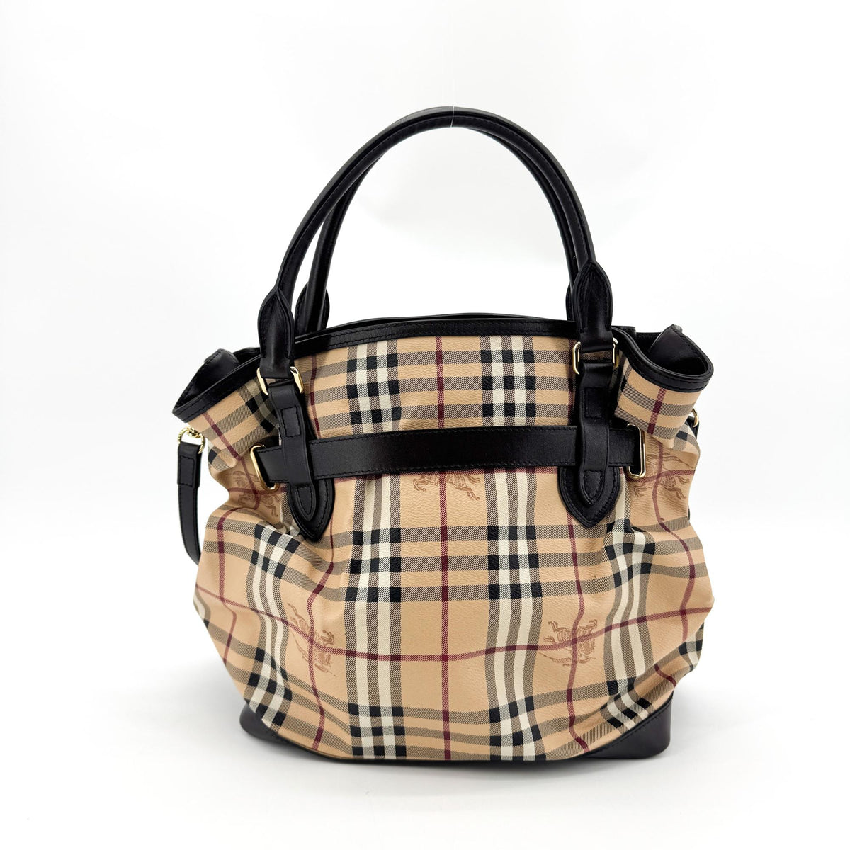 Burberry House Check Belted Tote Bag Beige Black