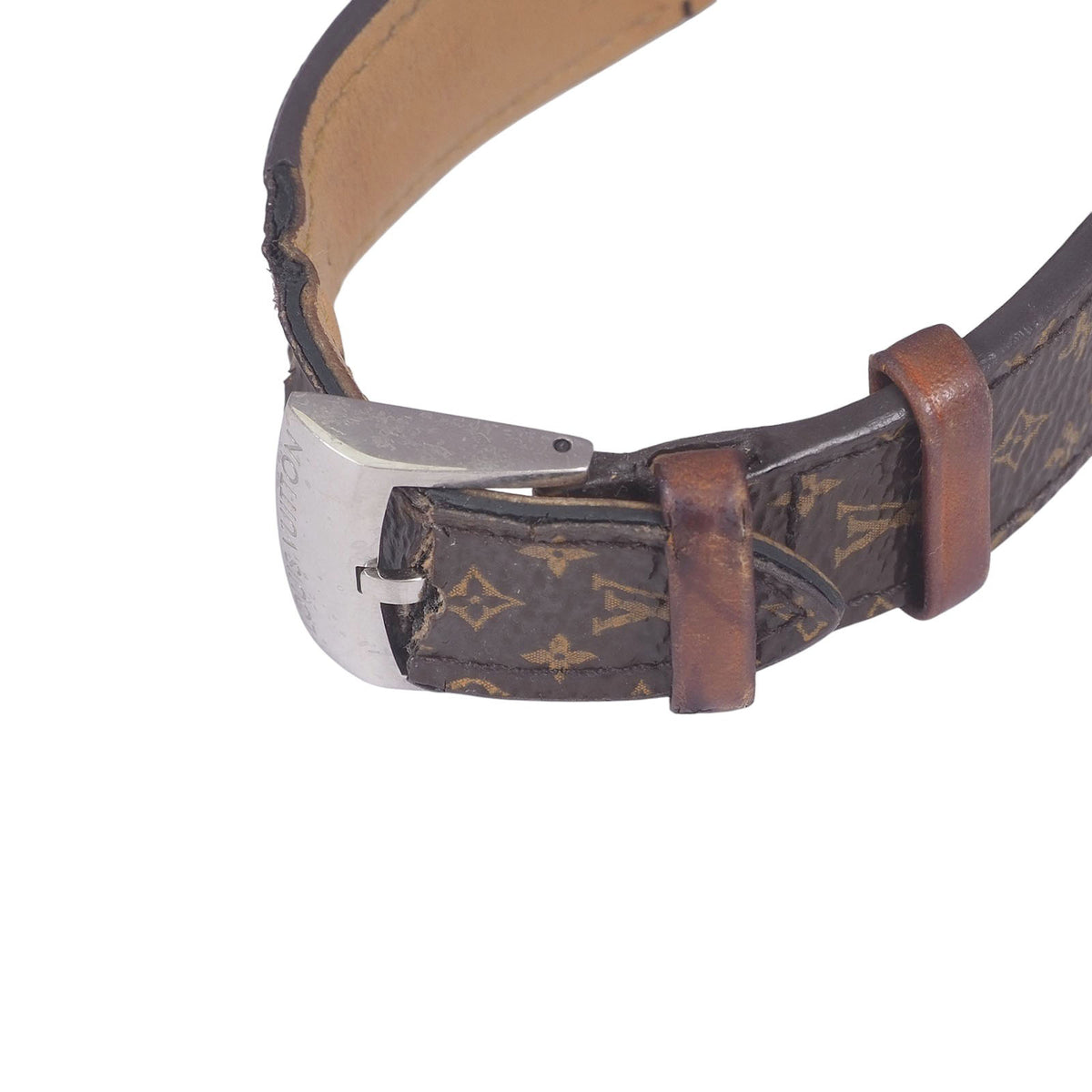 Louis Vuitton QA072Z Tambour Quartz Leather Band Watch