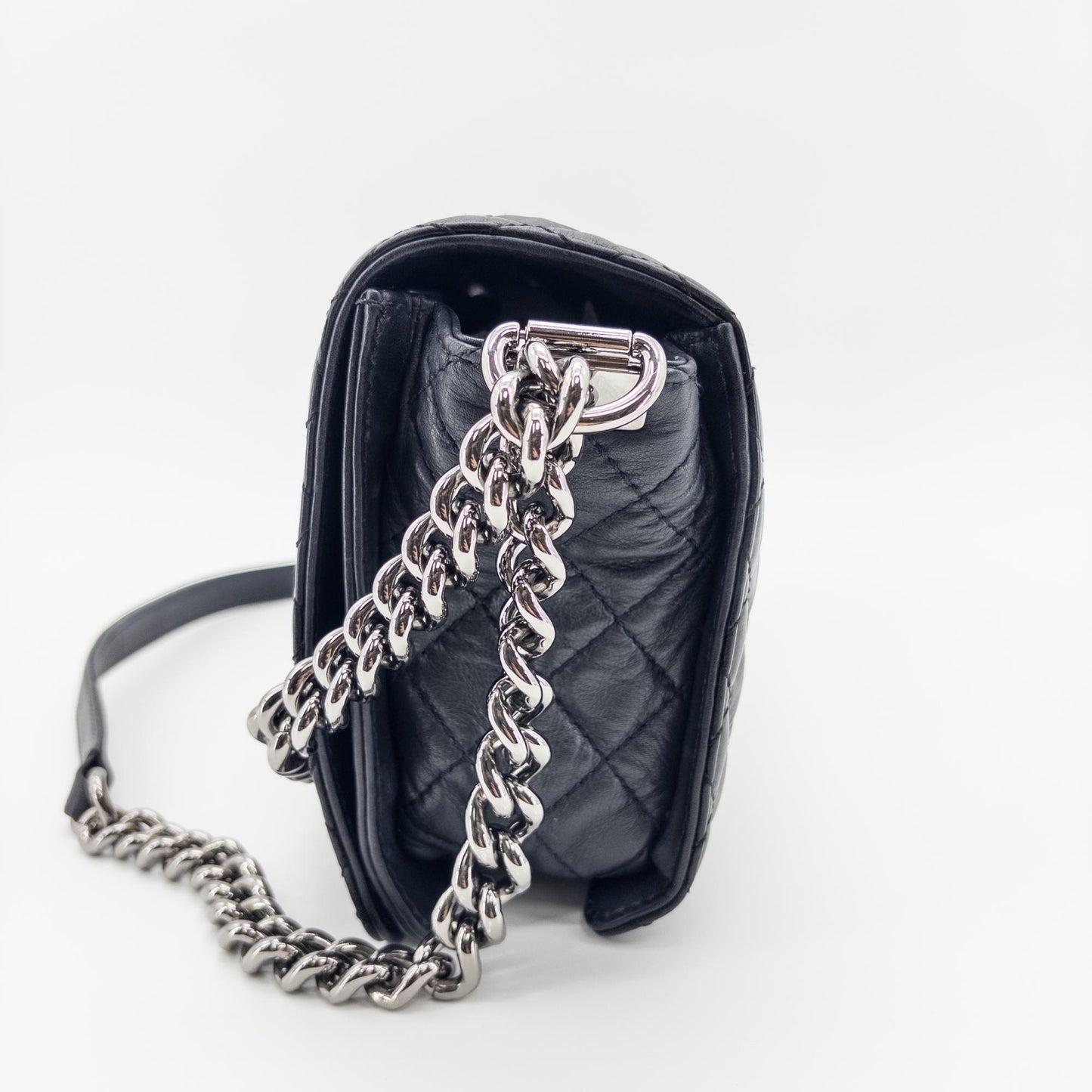 Chanel Boy Chanel Raffia and Lambskin Flap Bag Medium Black Silver Hardware
