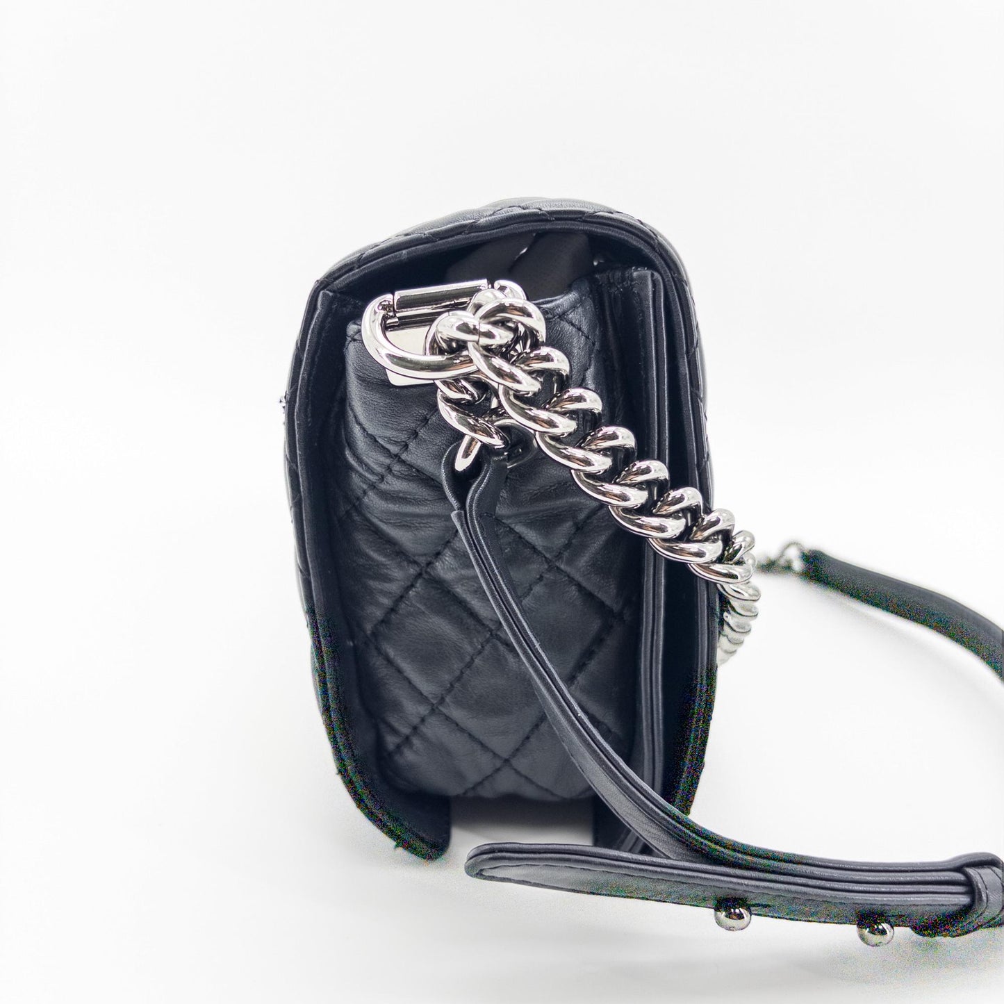Chanel Boy Chanel Raffia and Lambskin Flap Bag Medium Black Silver Hardware