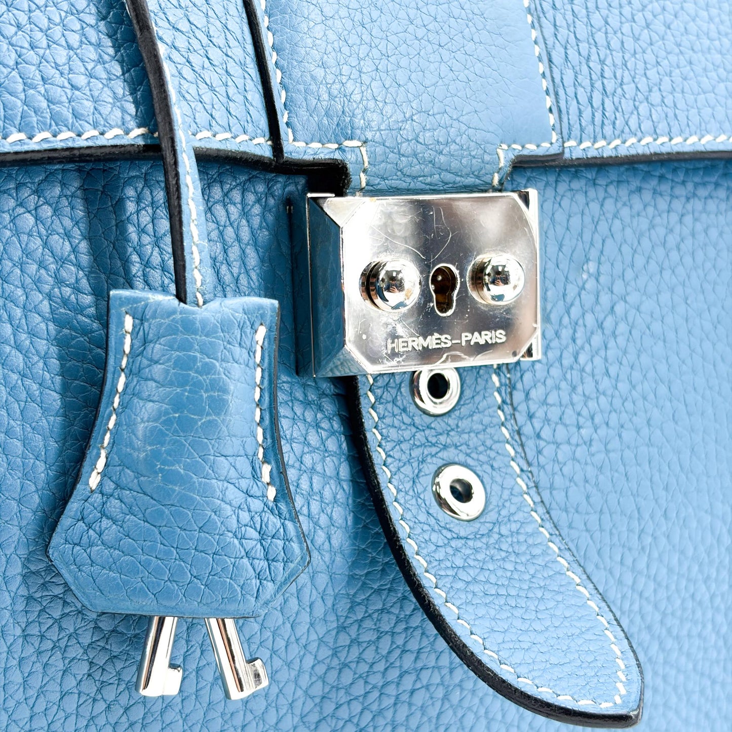 Hermès Sac à Dépêche 38 Blue Jeans Togo Silver Hardware