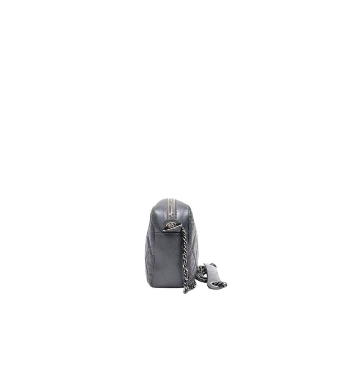 Chanel Metallic Silver Leather Camera Crossbody Bag
