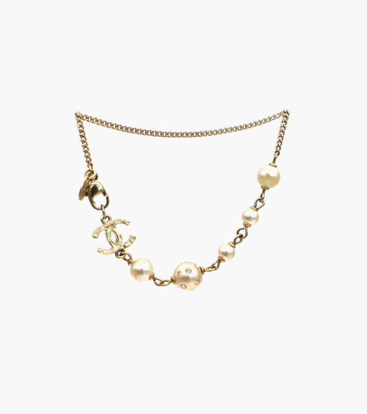 Chanel CC Pearl Chain Gold Bracelet