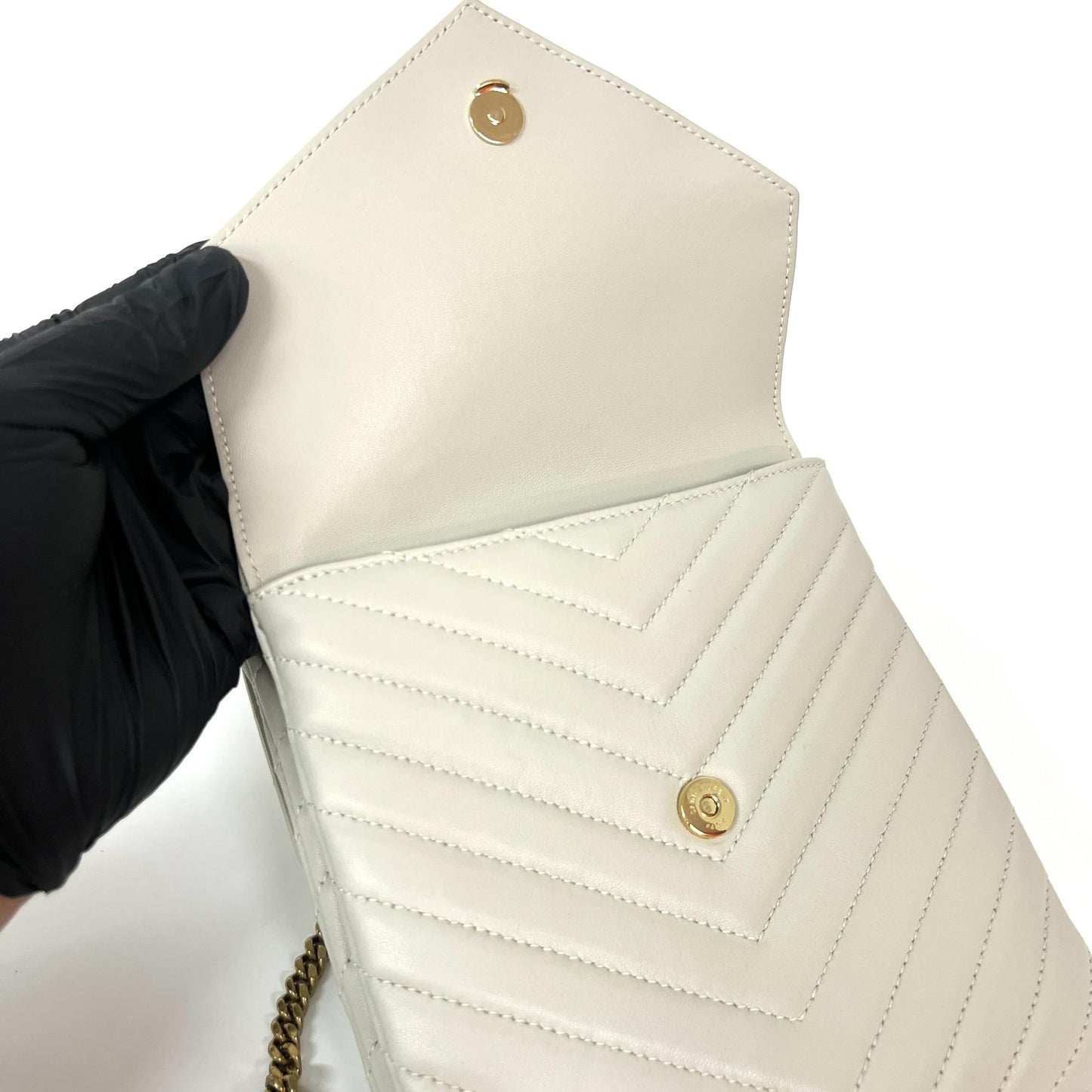 Saint Laurent Monogram Matelassé Phone Holder Shoulder Bag Blanc Vintage Gold Hardware