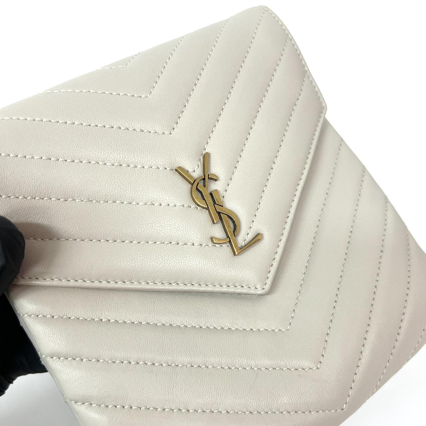 Saint Laurent Monogram Matelassé Phone Holder Shoulder Bag Blanc Vintage Gold Hardware
