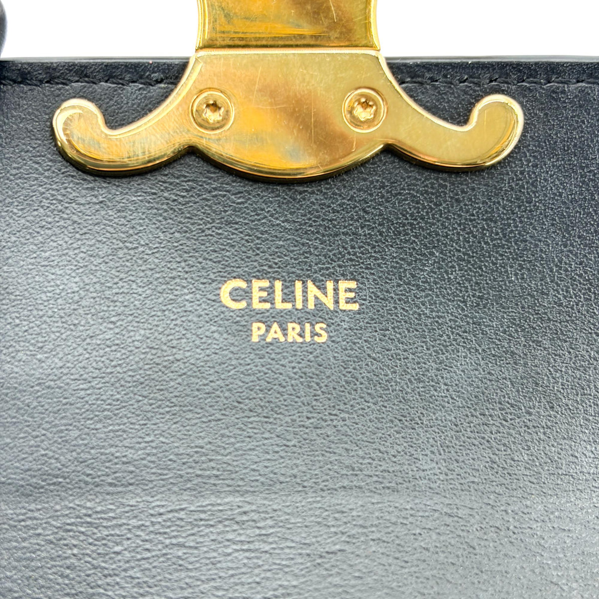 Celine Shiny Calfskin Mini Triomphe Crossbody Bag Black Gold Hardware