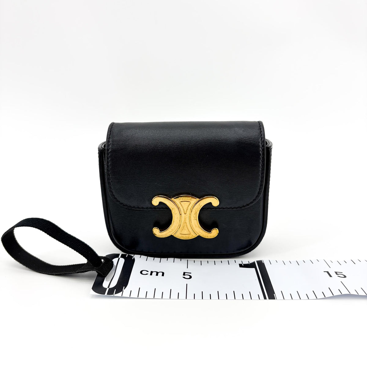 Celine Shiny Calfskin Mini Triomphe Crossbody Bag Black Gold Hardware