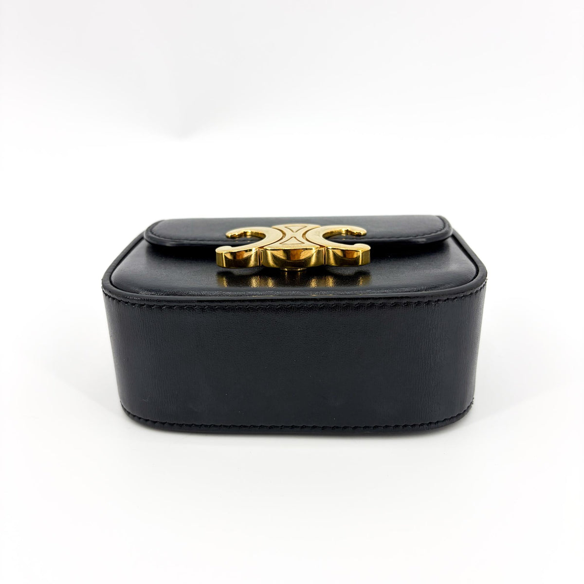 Celine Shiny Calfskin Mini Triomphe Crossbody Bag Black Gold Hardware