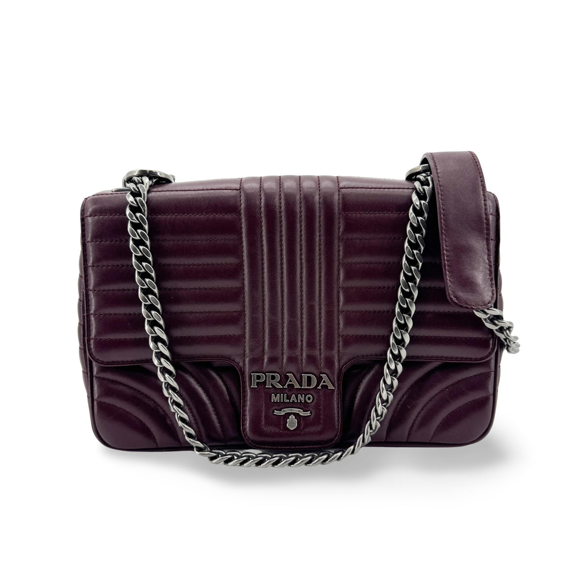 Prada Diagram Medium Crossbody Bag Burgundy Silver Hardware